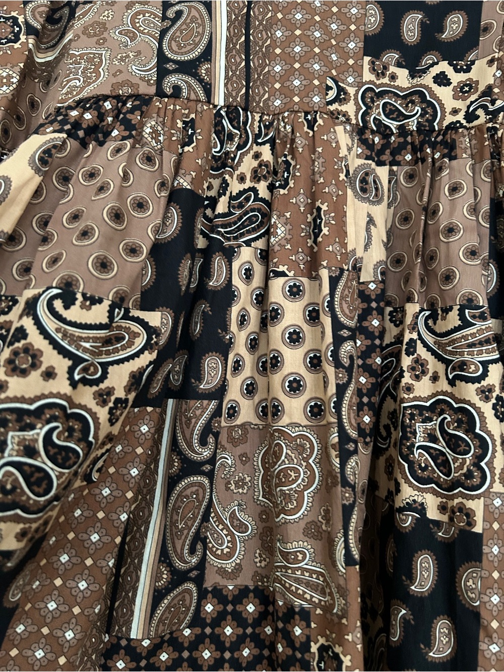 Patchwork Paisley Mini Dress in Brown and Black - Picture 9 of 9